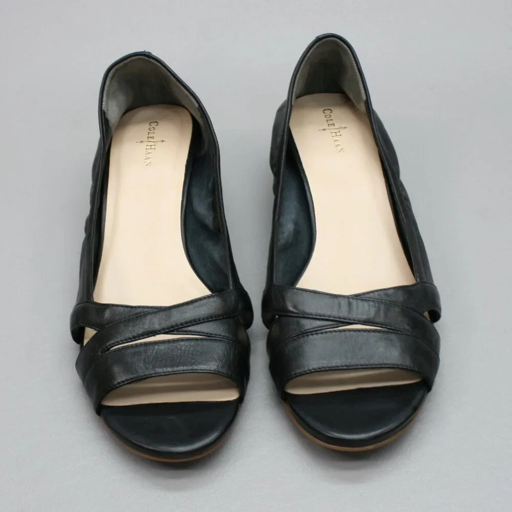 Cole Haan Ladies 9.5 Amari NikeAir Black Leather Open-toe Wedge Pump Heels Shoes - Picture 5 of 12